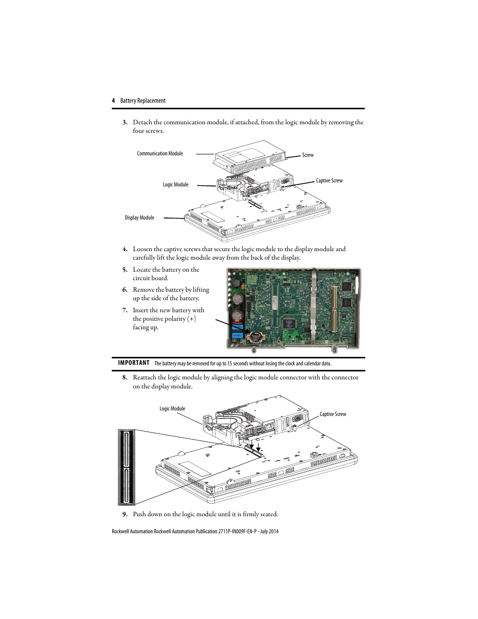 Rockwell Automation 2711P-RY2032 Battery Replacement Installation Instructions User Manual | Page 4 / 12