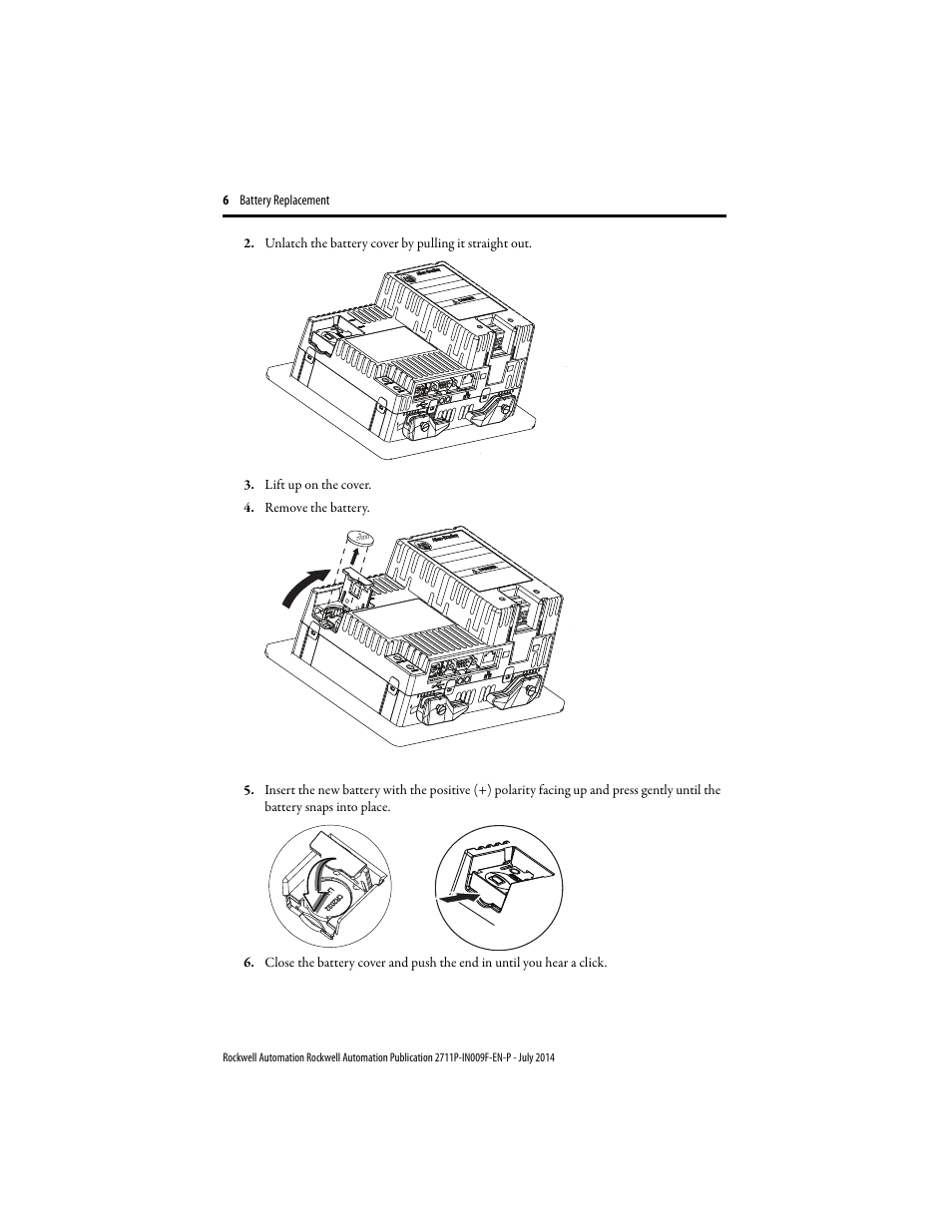 Rockwell Automation 2711P-RY2032 Battery Replacement Installation Instructions User Manual | Page 6 / 12