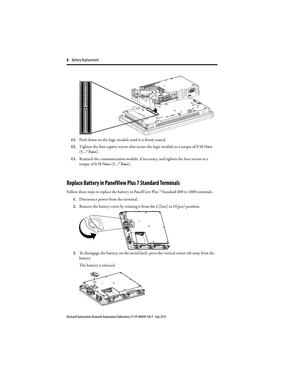 Rockwell Automation 2711P-RY2032 Battery Replacement Installation Instructions User Manual | Page 8 / 12