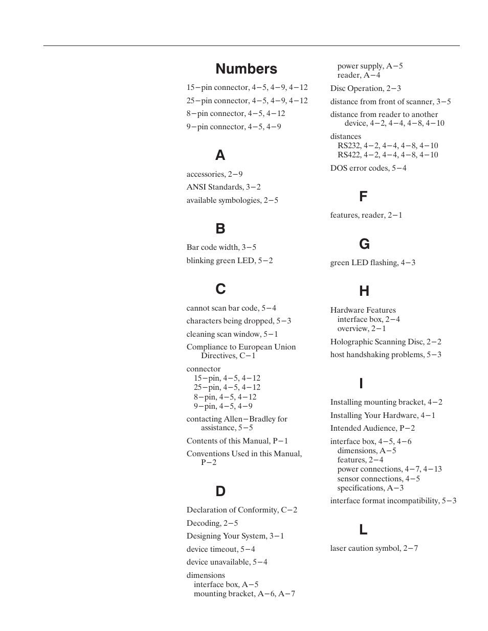 Index, Numbers | Rockwell Automation 2755 StrataScan Bar Code Readers User Manual | Page 65 / 68