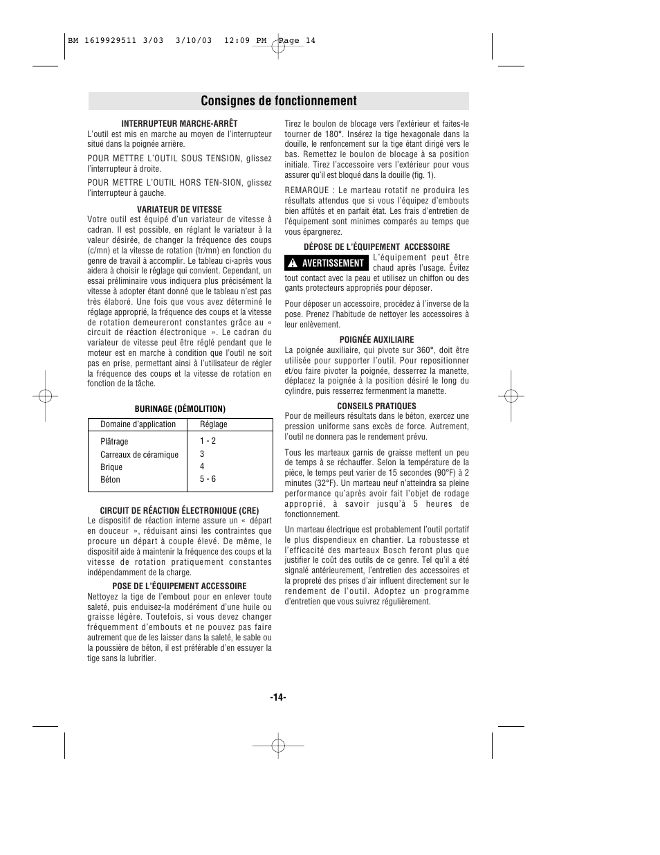 Consignes de fonctionnement | Bosch 11317EVS User Manual | Page 14 / 24