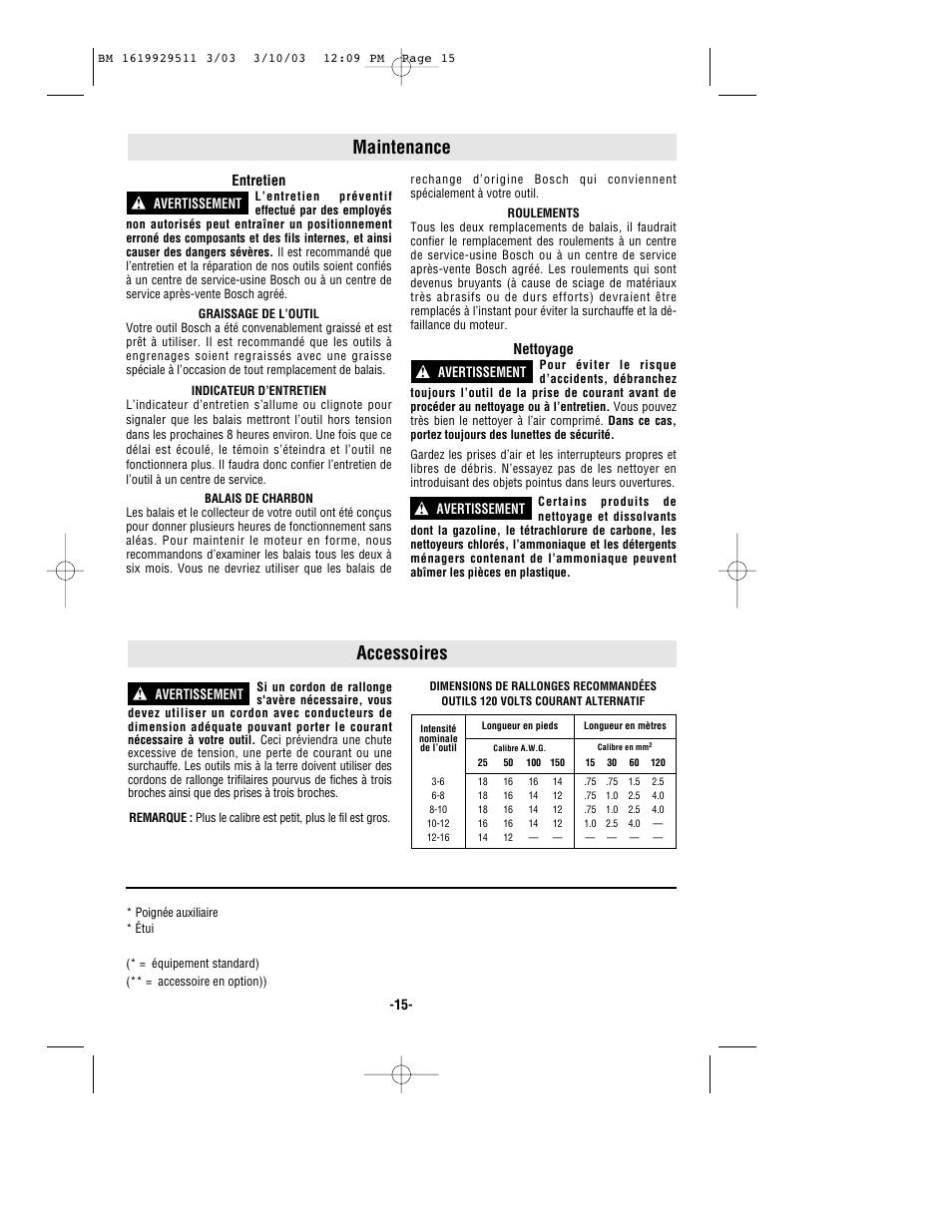 Maintenance, Accessoires | Bosch 11317EVS User Manual | Page 15 / 24