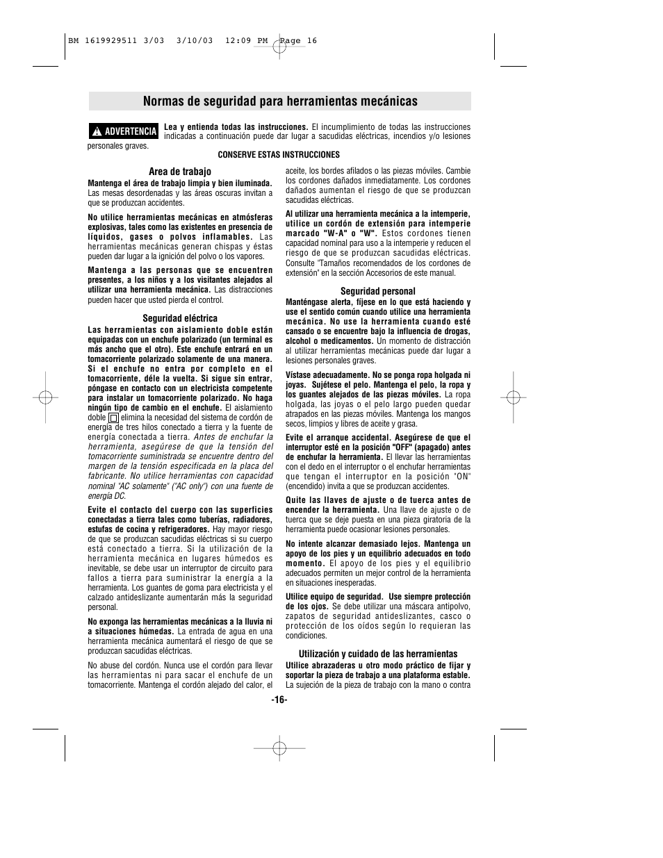 Normas de seguridad para herramientas mecánicas | Bosch 11317EVS User Manual | Page 16 / 24