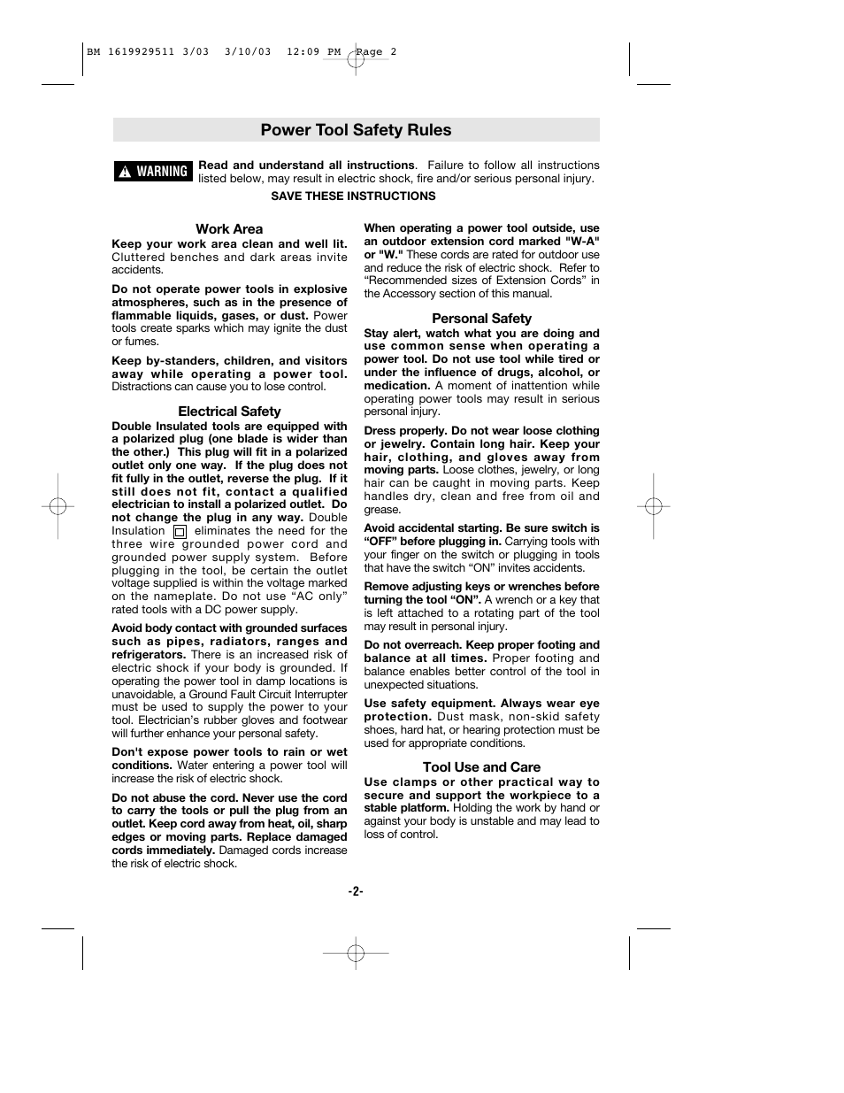 Power tool safety rules | Bosch 11317EVS User Manual | Page 2 / 24