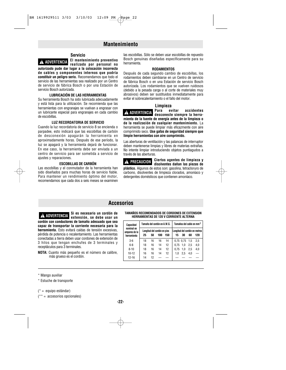 Mantenimiento, Accesorios | Bosch 11317EVS User Manual | Page 22 / 24