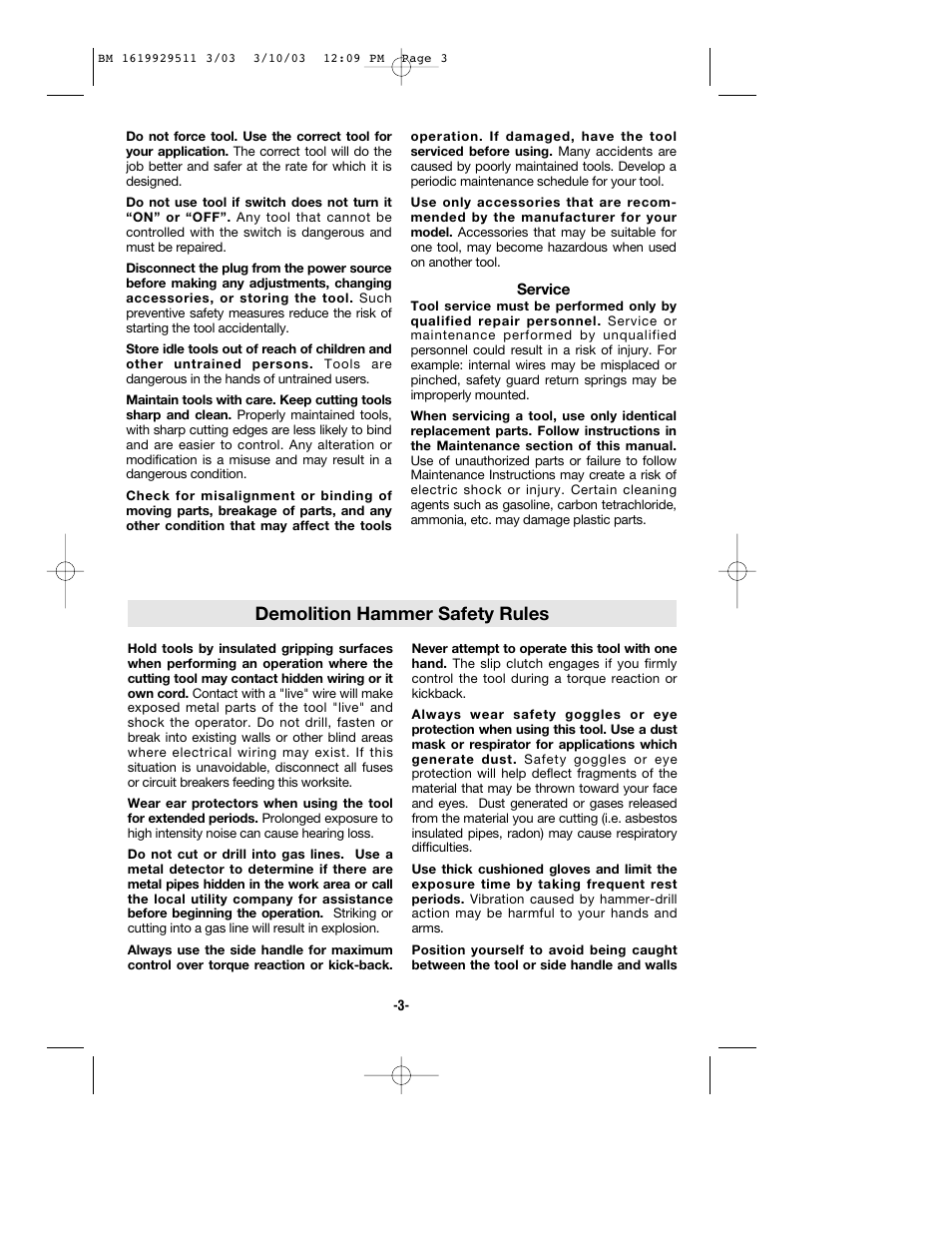 Demolition hammer safety rules | Bosch 11317EVS User Manual | Page 3 / 24