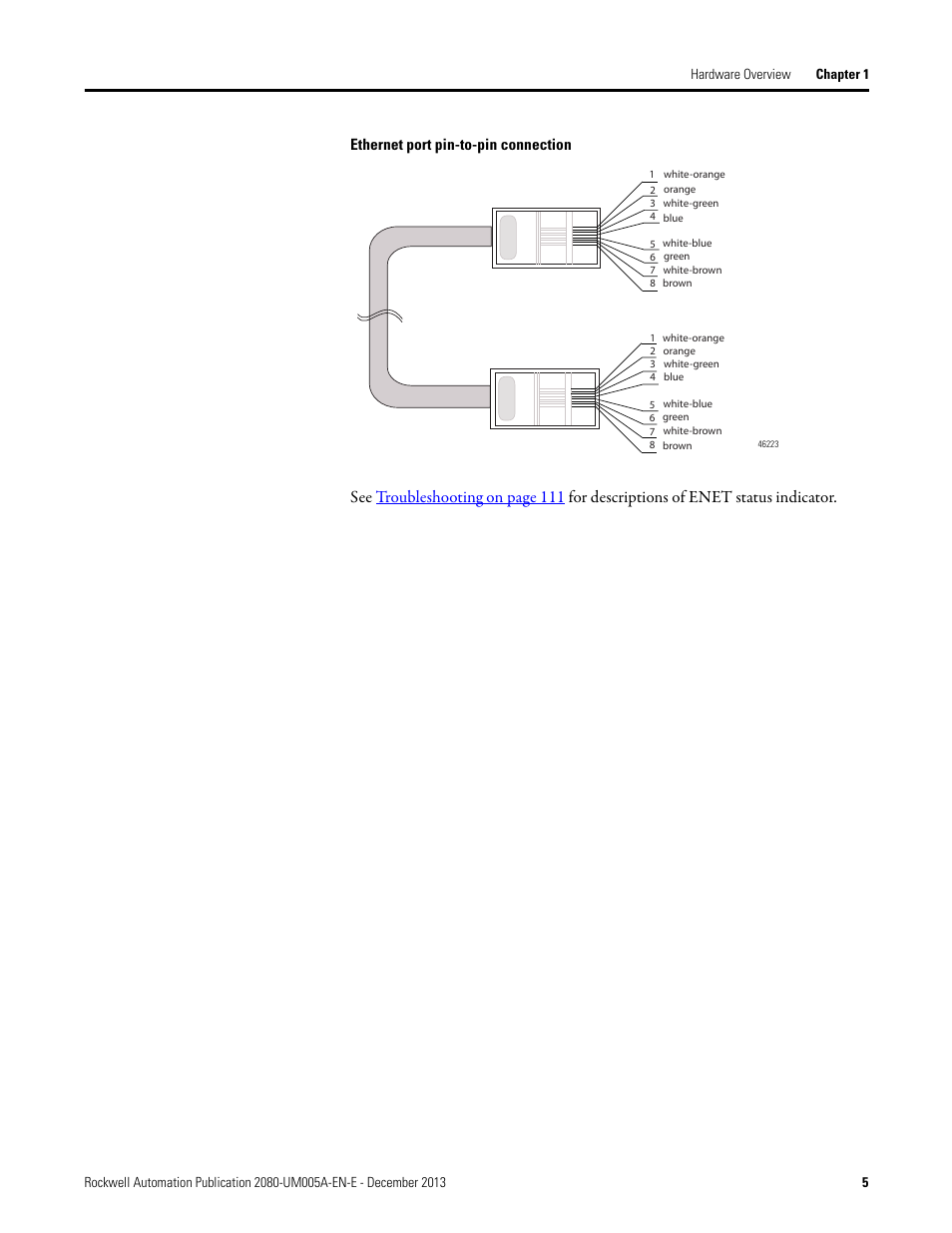 Ethernet port pin-to-pin connection | Rockwell Automation 2080-LC20-20QBBR Micro820 20-point Programmable Controllers User Manual User Manual | Page 13 / 162