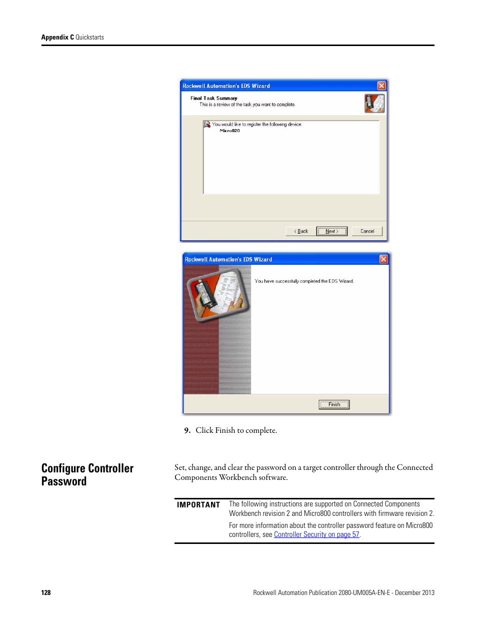 Configure controller password | Rockwell Automation 2080-LC20-20QBBR Micro820 20-point Programmable Controllers User Manual User Manual | Page 136 / 162