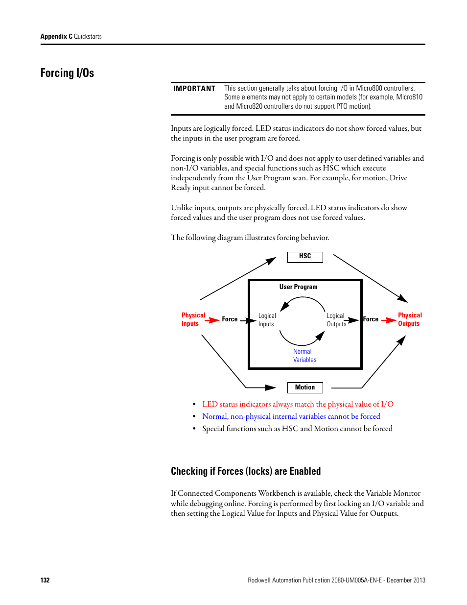 Forcing i/os, Checking if forces (locks) are enabled | Rockwell Automation 2080-LC20-20QBBR Micro820 20-point Programmable Controllers User Manual User Manual | Page 140 / 162