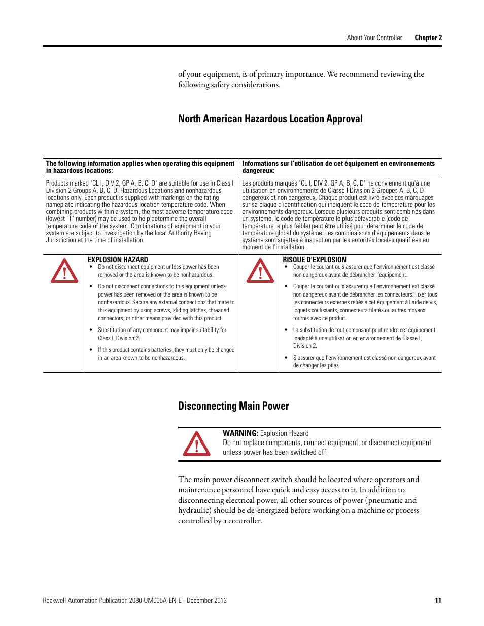 North american hazardous location approval, Disconnecting main power | Rockwell Automation 2080-LC20-20QBBR Micro820 20-point Programmable Controllers User Manual User Manual | Page 19 / 162