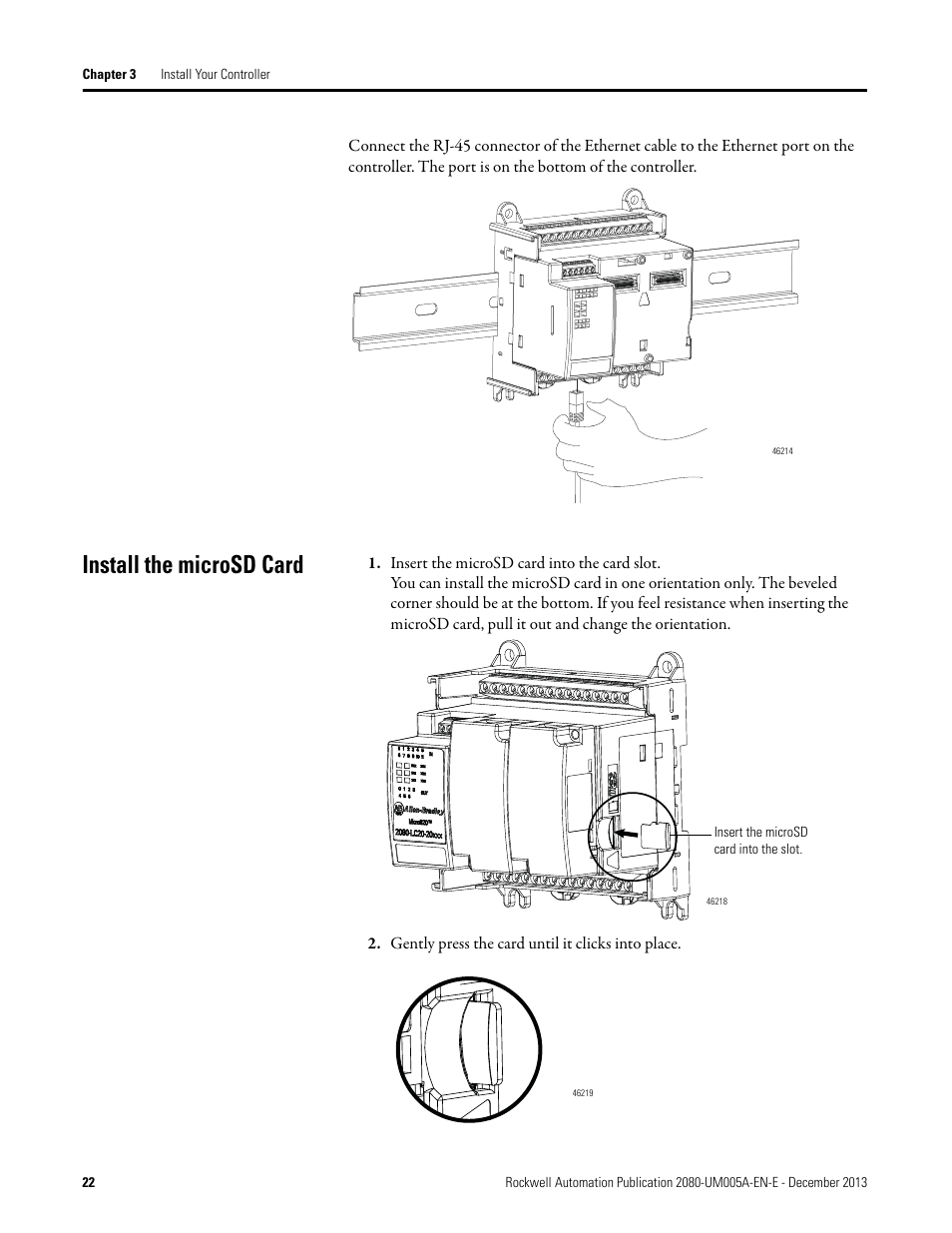 Install the microsd card | Rockwell Automation 2080-LC20-20QBBR Micro820 20-point Programmable Controllers User Manual User Manual | Page 30 / 162