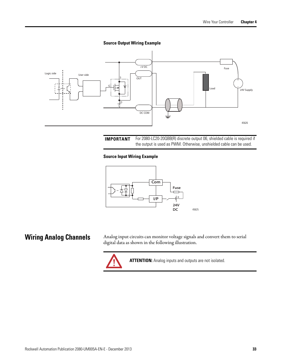 Wiring analog channels | Rockwell Automation 2080-LC20-20QBBR Micro820 20-point Programmable Controllers User Manual User Manual | Page 41 / 162