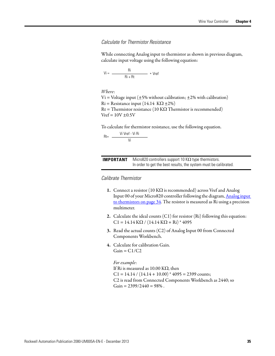 Calculate for thermistor resistance, Calibrate thermistor | Rockwell Automation 2080-LC20-20QBBR Micro820 20-point Programmable Controllers User Manual User Manual | Page 43 / 162
