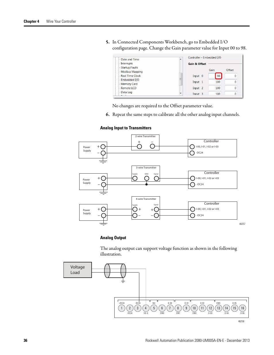 Analog input to transmitters, Analog output, Voltage load | Rockwell Automation 2080-LC20-20QBBR Micro820 20-point Programmable Controllers User Manual User Manual | Page 44 / 162