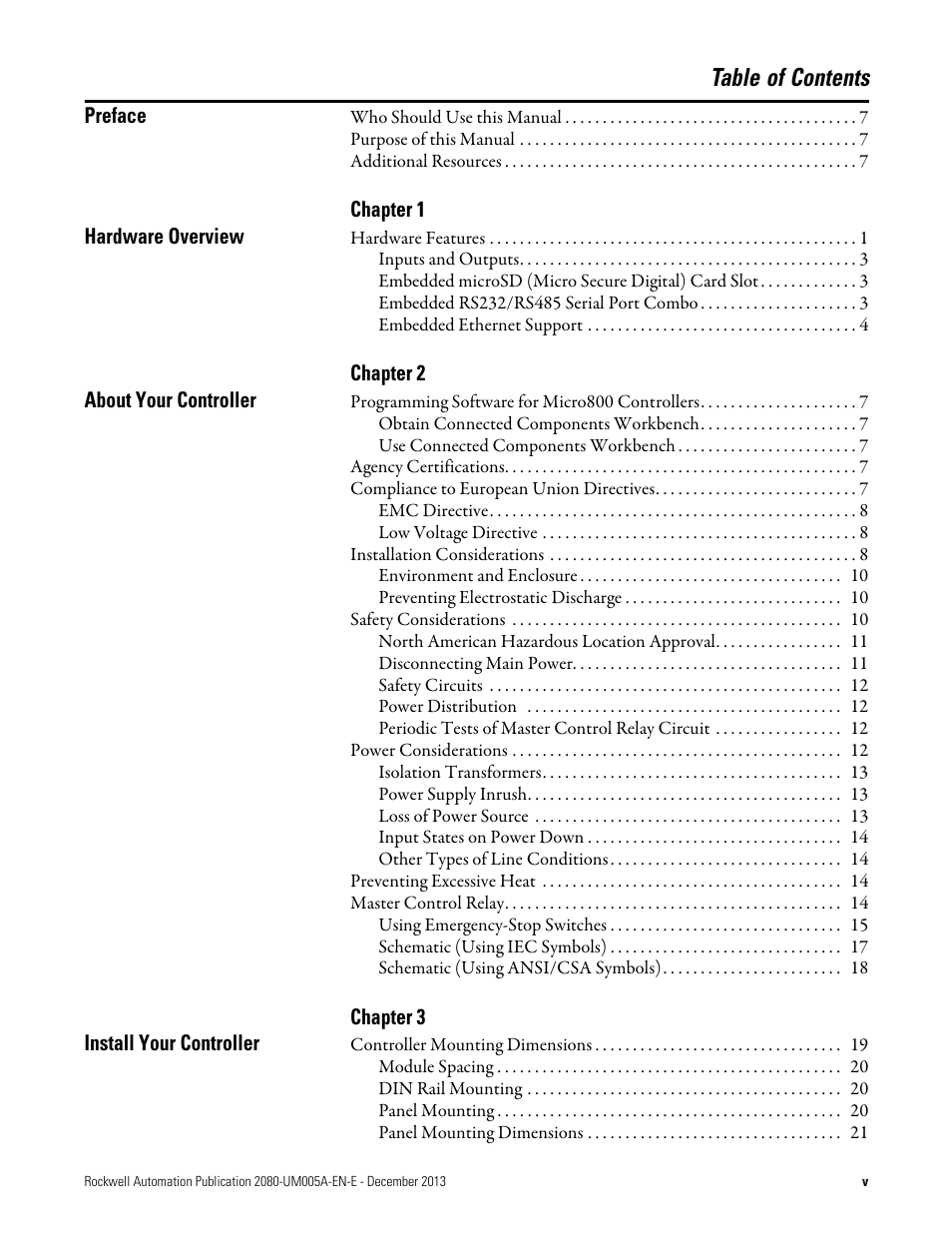 Rockwell Automation 2080-LC20-20QBBR Micro820 20-point Programmable Controllers User Manual User Manual | Page 5 / 162