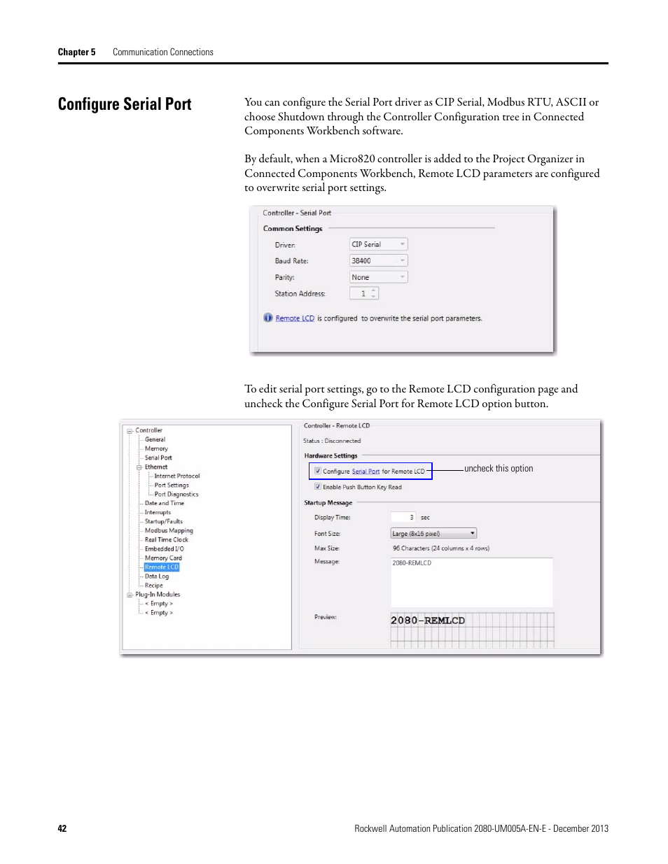 Configure serial port | Rockwell Automation 2080-LC20-20QBBR Micro820 20-point Programmable Controllers User Manual User Manual | Page 50 / 162