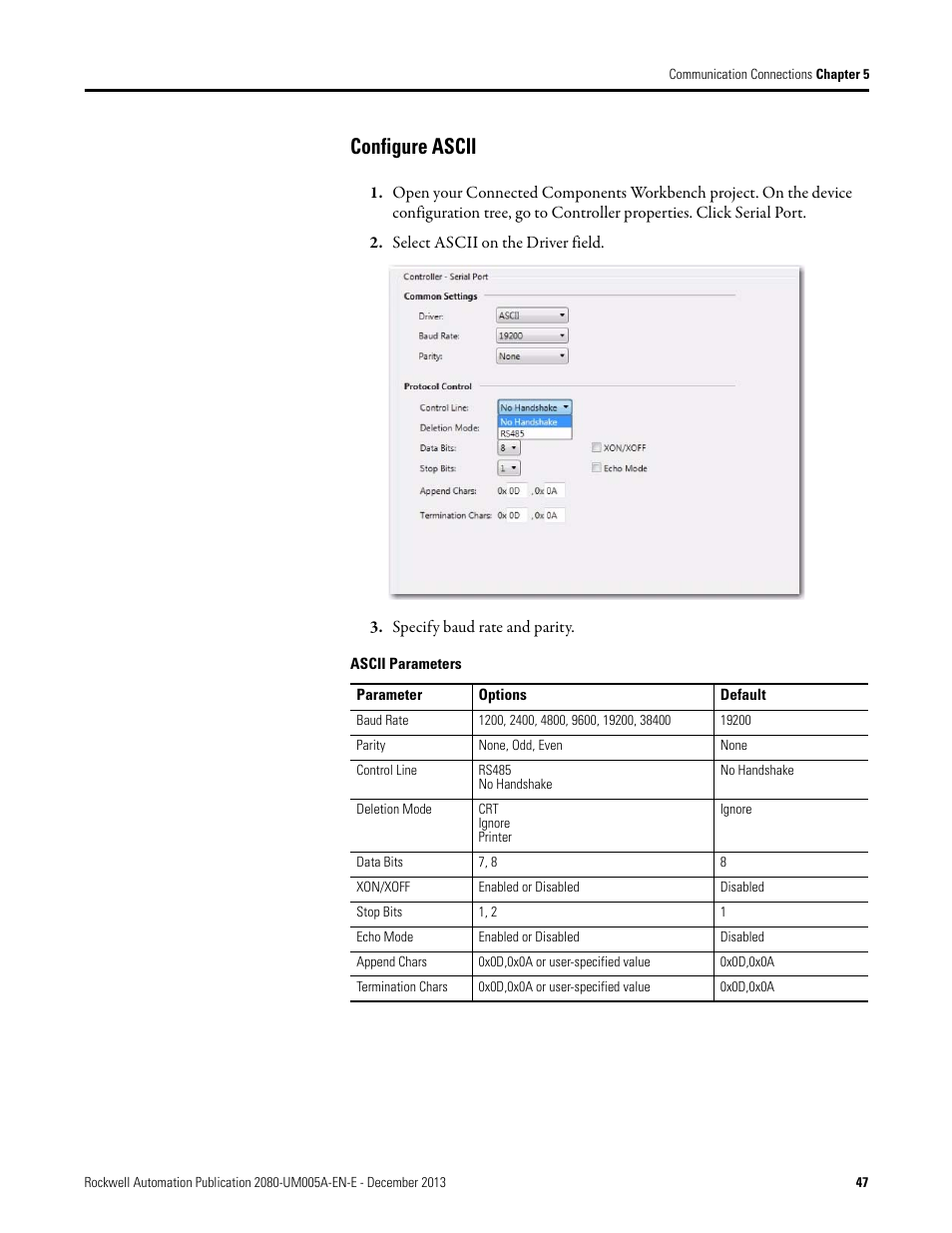 Configure ascii | Rockwell Automation 2080-LC20-20QBBR Micro820 20-point Programmable Controllers User Manual User Manual | Page 55 / 162