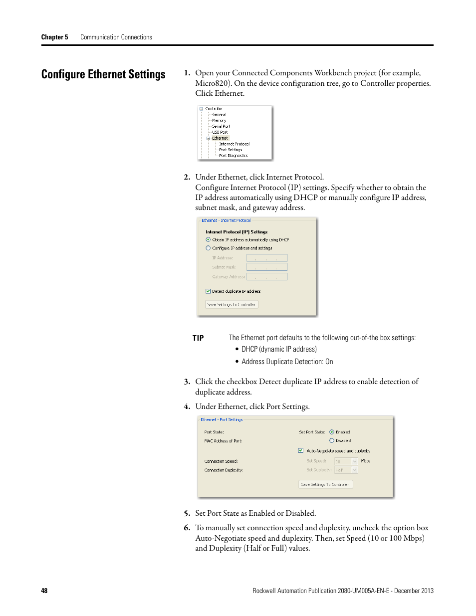 Configure ethernet settings | Rockwell Automation 2080-LC20-20QBBR Micro820 20-point Programmable Controllers User Manual User Manual | Page 56 / 162