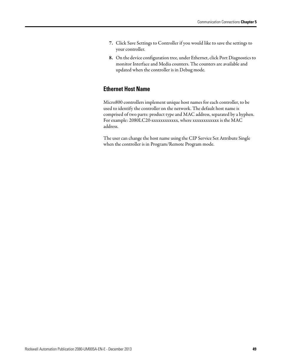 Ethernet host name | Rockwell Automation 2080-LC20-20QBBR Micro820 20-point Programmable Controllers User Manual User Manual | Page 57 / 162