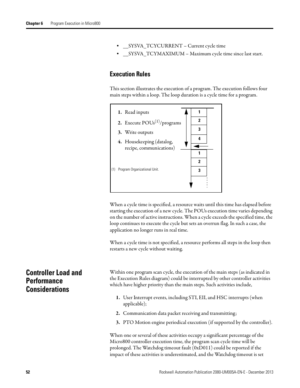 Execution rules, Controller load and performance considerations | Rockwell Automation 2080-LC20-20QBBR Micro820 20-point Programmable Controllers User Manual User Manual | Page 60 / 162