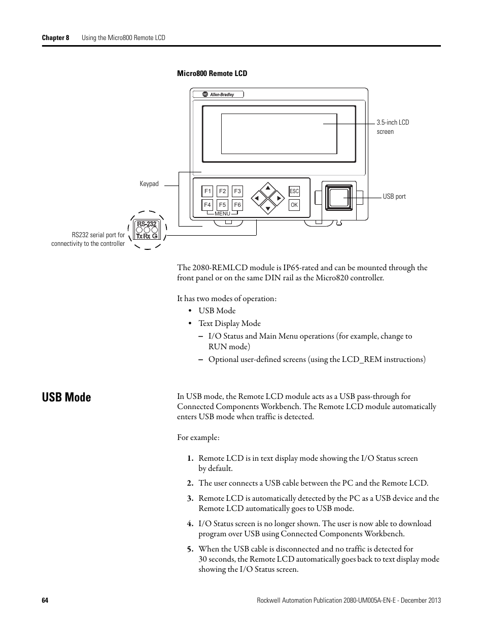 Usb mode | Rockwell Automation 2080-LC20-20QBBR Micro820 20-point Programmable Controllers User Manual User Manual | Page 72 / 162