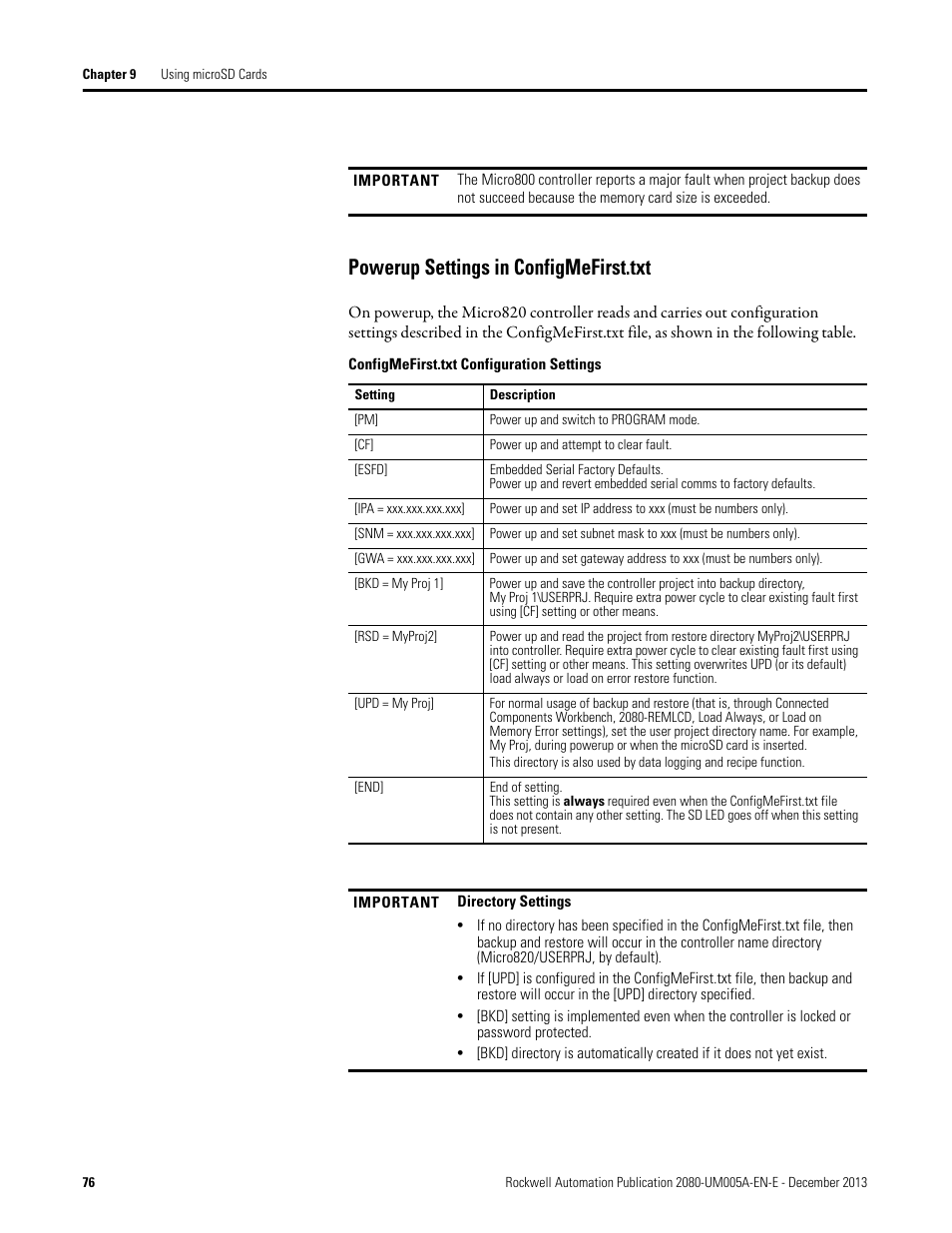 Powerup settings in configmefirst.txt | Rockwell Automation 2080-LC20-20QBBR Micro820 20-point Programmable Controllers User Manual User Manual | Page 84 / 162