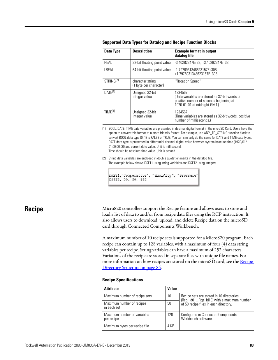 Recipe | Rockwell Automation 2080-LC20-20QBBR Micro820 20-point Programmable Controllers User Manual User Manual | Page 91 / 162