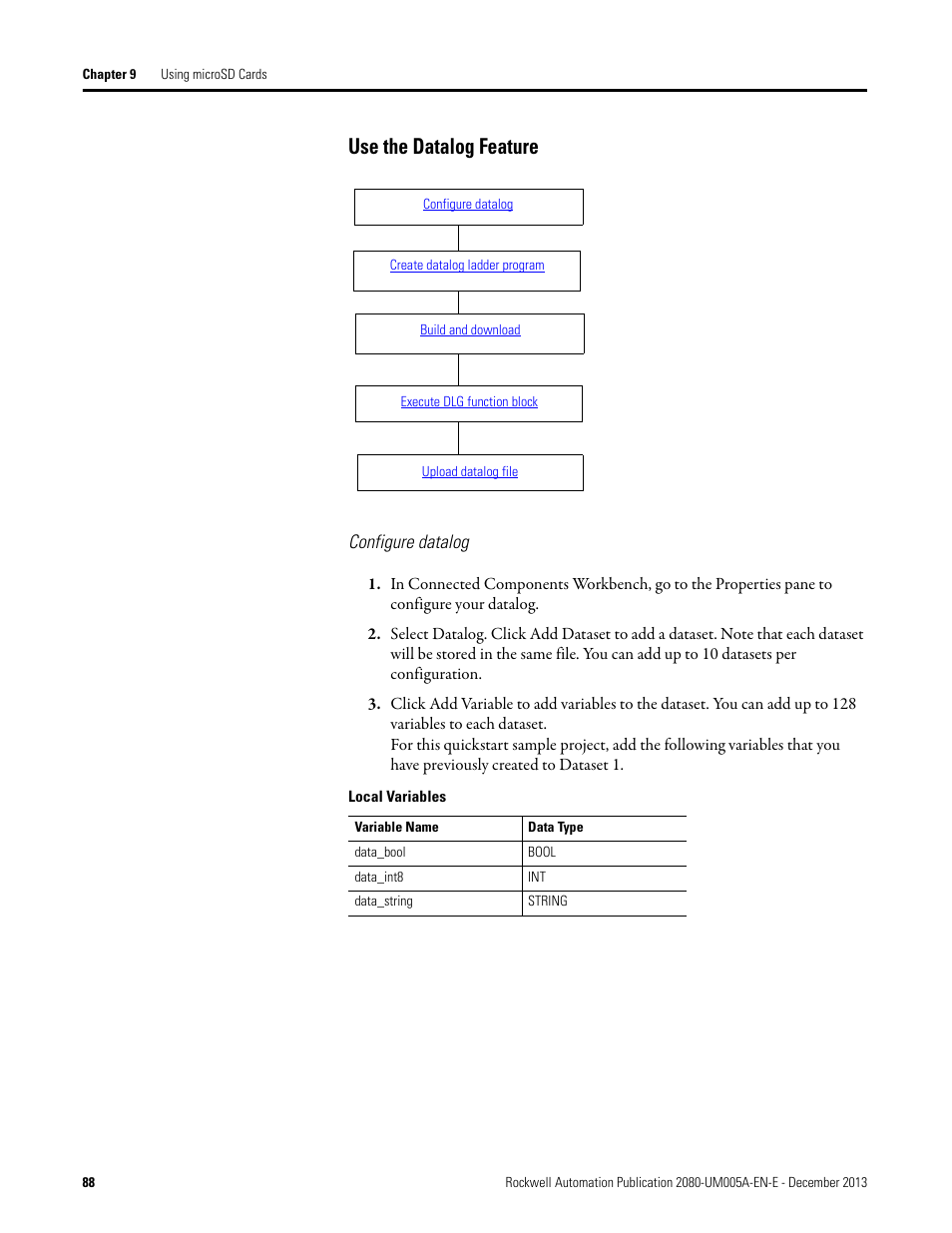 Use the datalog feature, Configure datalog | Rockwell Automation 2080-LC20-20QBBR Micro820 20-point Programmable Controllers User Manual User Manual | Page 96 / 162