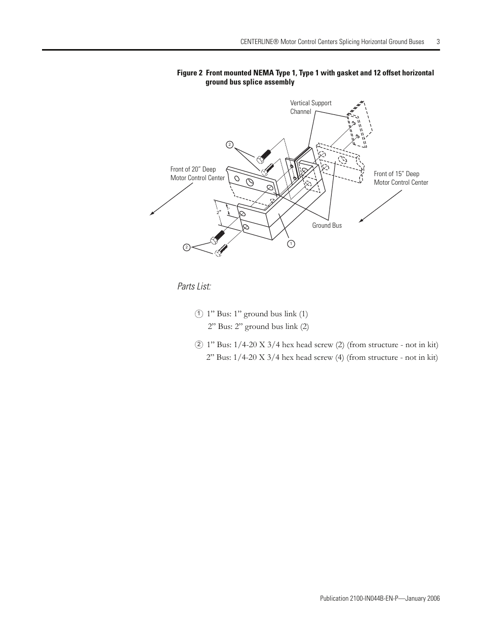 Parts list | Rockwell Automation 2100 SPLICING HORIZONTAL GROUND BUSES User Manual | Page 3 / 8