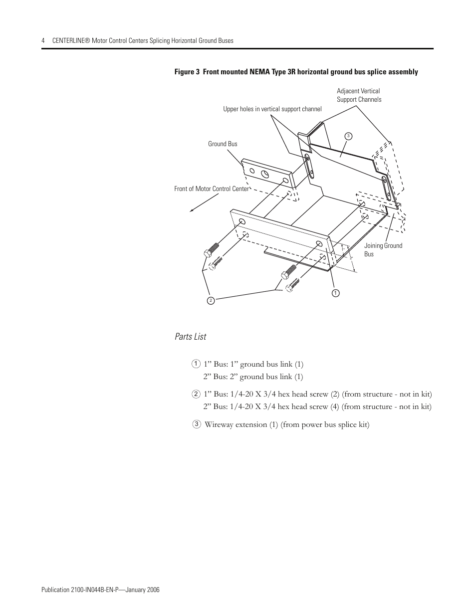 Parts list | Rockwell Automation 2100 SPLICING HORIZONTAL GROUND BUSES User Manual | Page 4 / 8