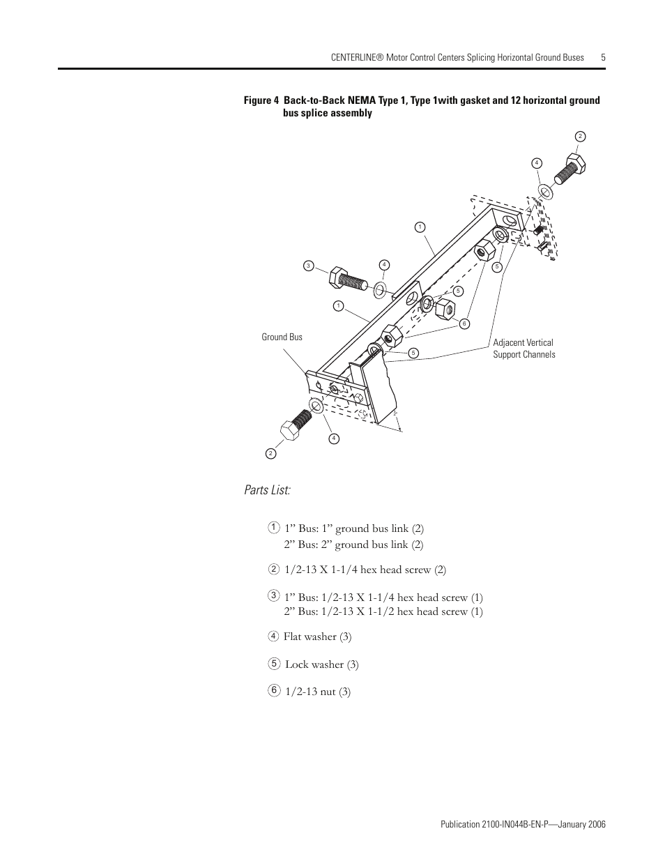 Parts list | Rockwell Automation 2100 SPLICING HORIZONTAL GROUND BUSES User Manual | Page 5 / 8