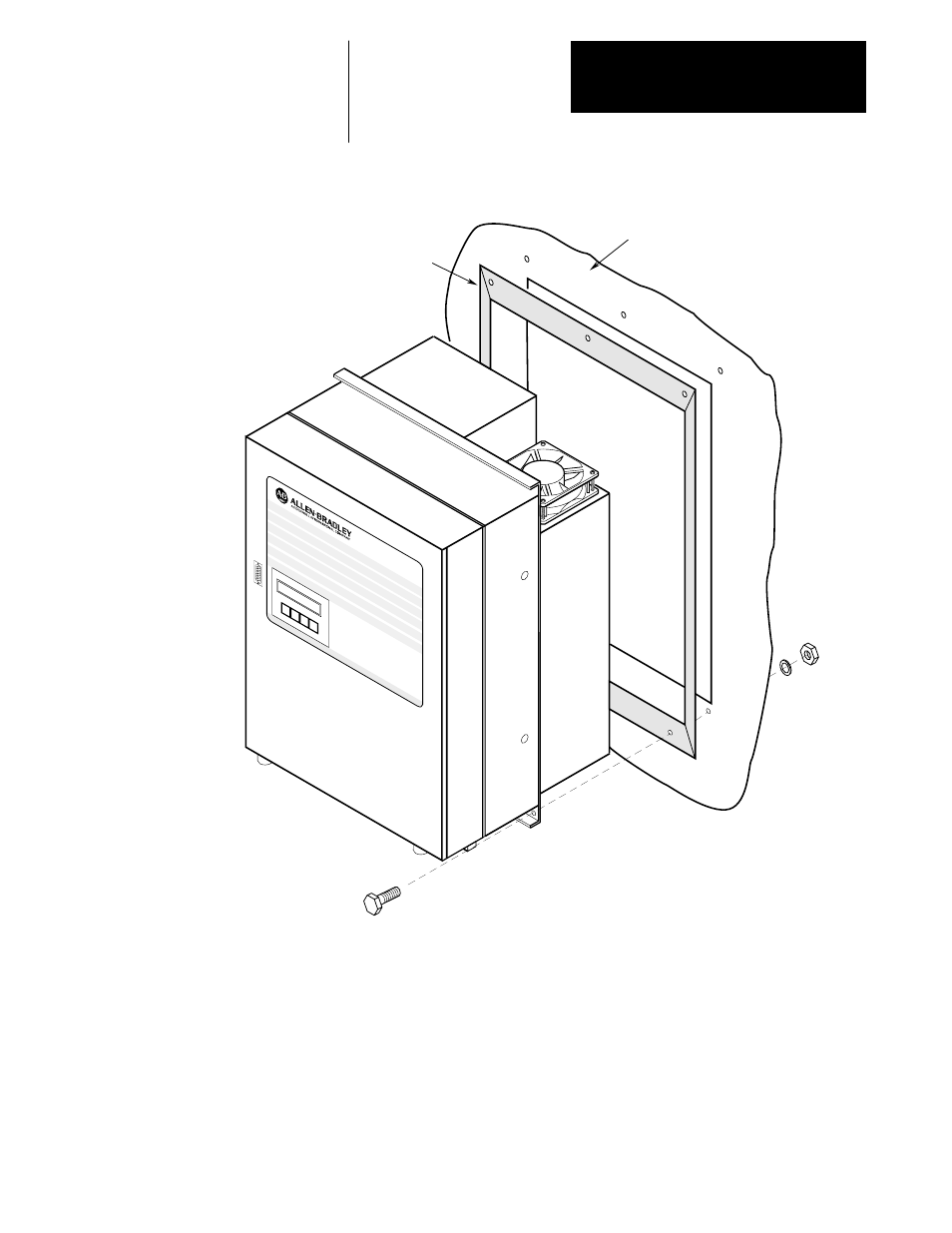 Drive installation chapter 5, Figure 5.1 gasket assembly, Nut enclosure wall bolt gasket lockwasher | Rockwell Automation 8510 AC Spindle Drive System User Manual User Manual | Page 49 / 154