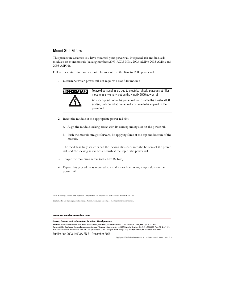 Mount slot fillers | Rockwell Automation 2093-PRF Kinetix 2000 Slot Filler Module Installation Instructions User Manual | Page 2 / 2