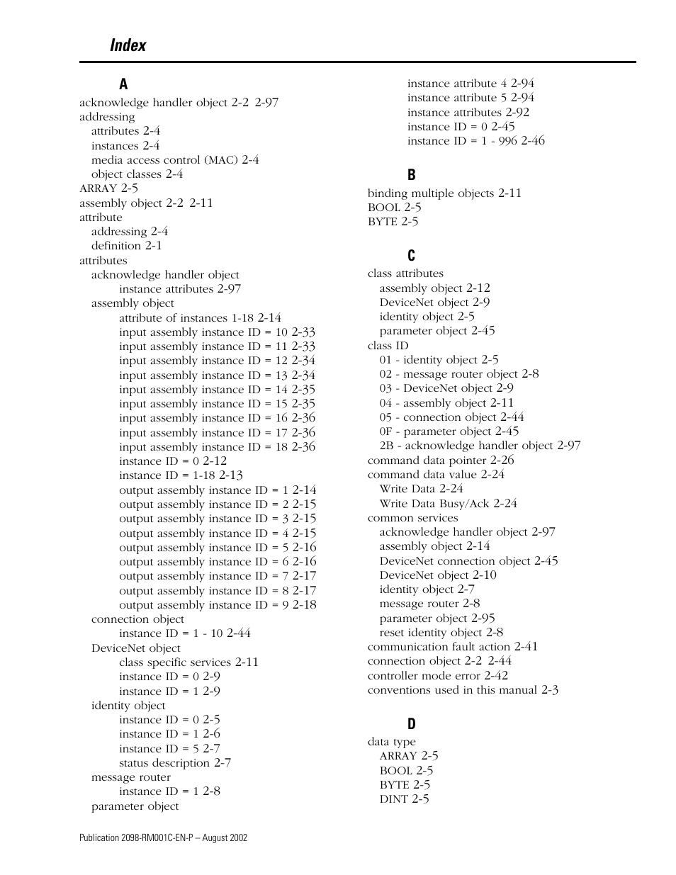 Index | Rockwell Automation 2098-DSD-xxx Ultra3000 Digital Servo Drives with DeviceNet User Manual | Page 115 / 120