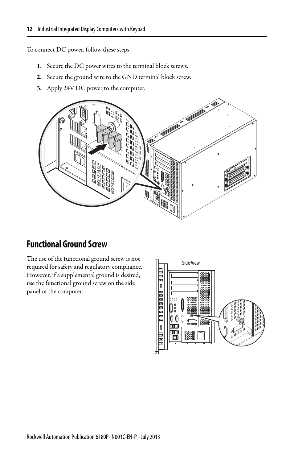 Functional ground screw | Rockwell Automation 6180P-xxxx Integrated Display Computers with Keypad Installation Instructions User Manual | Page 12 / 20