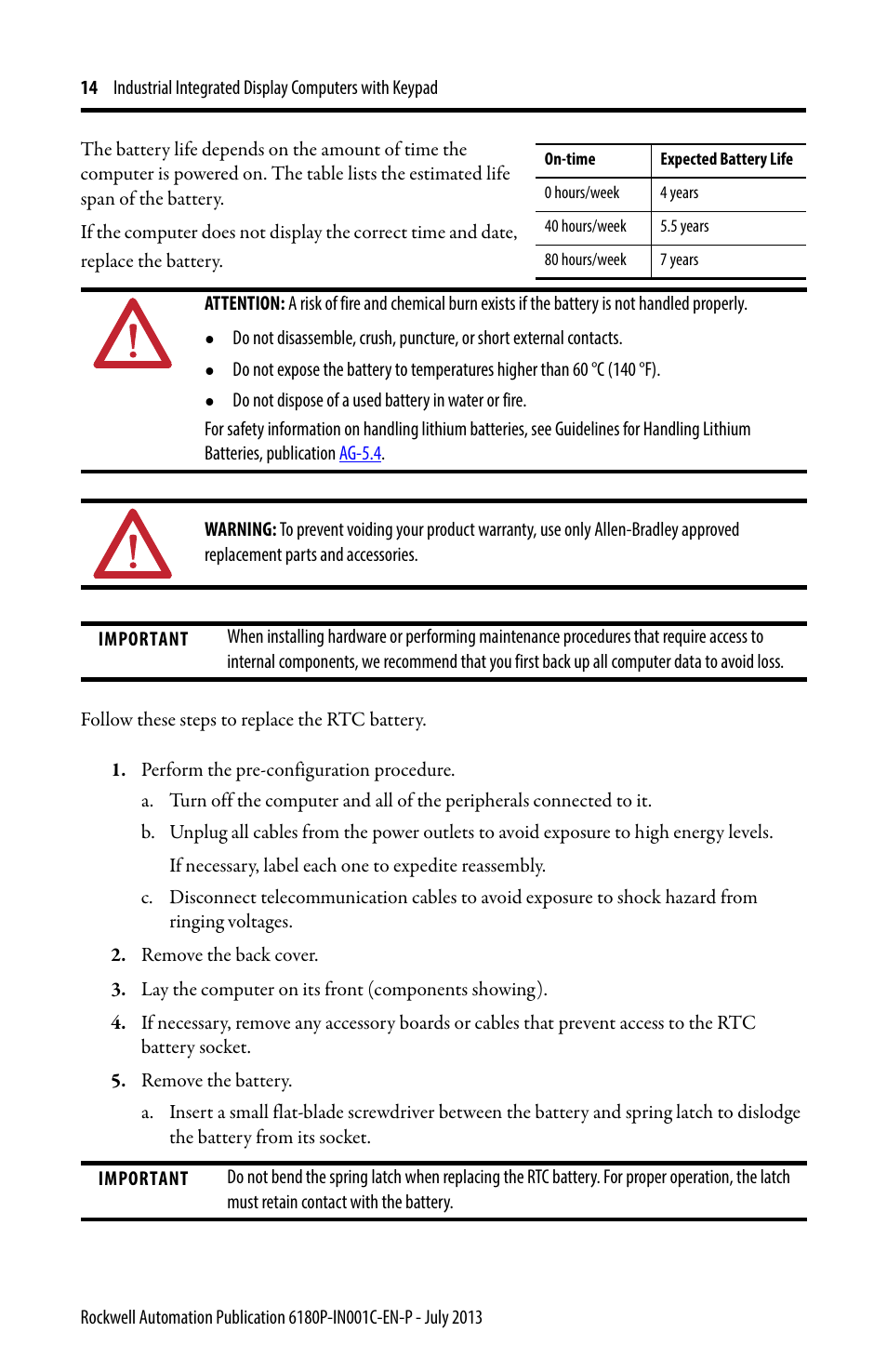 Rockwell Automation 6180P-xxxx Integrated Display Computers with Keypad Installation Instructions User Manual | Page 14 / 20