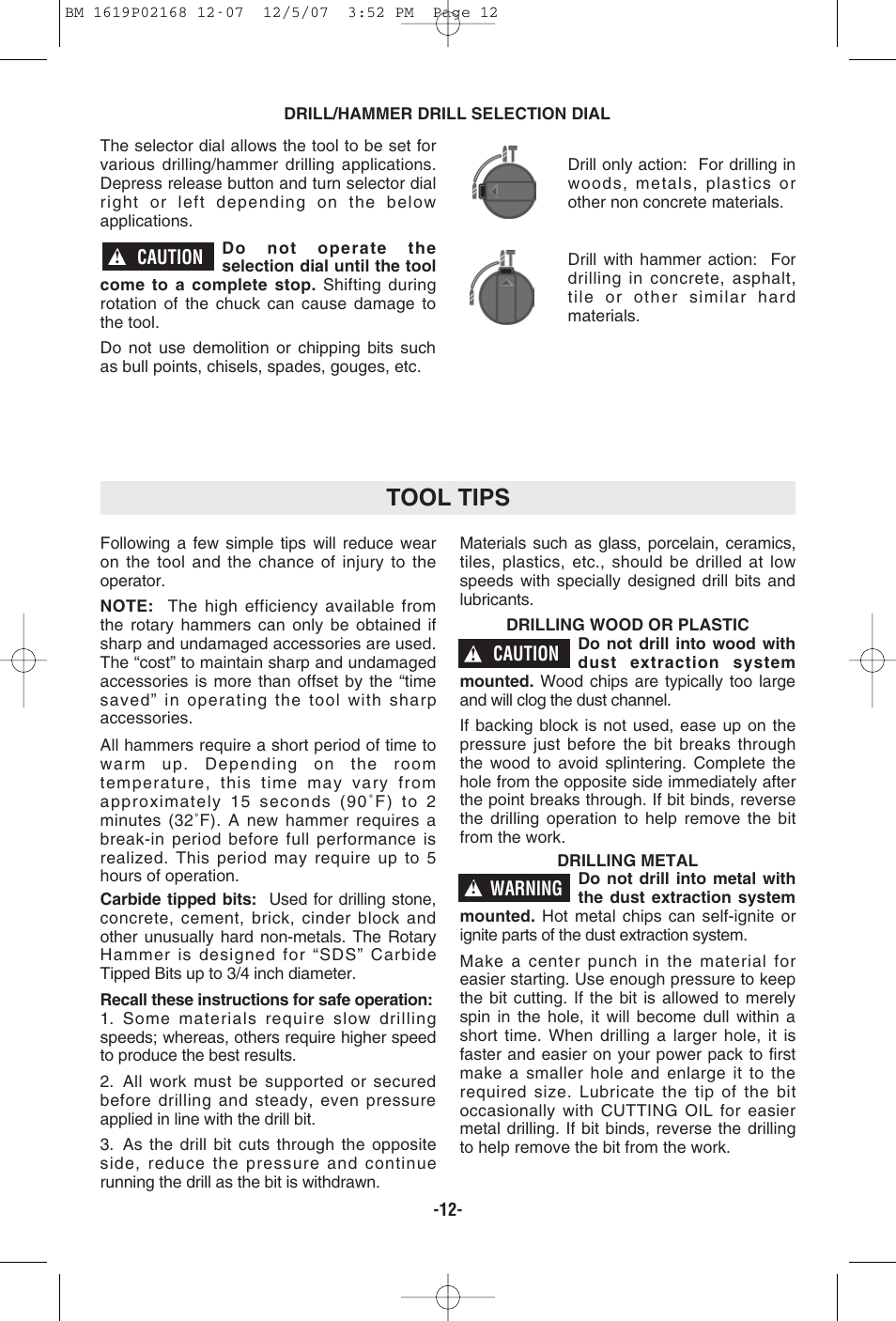 Tool tips | Bosch 11250VSRD User Manual | Page 12 / 44