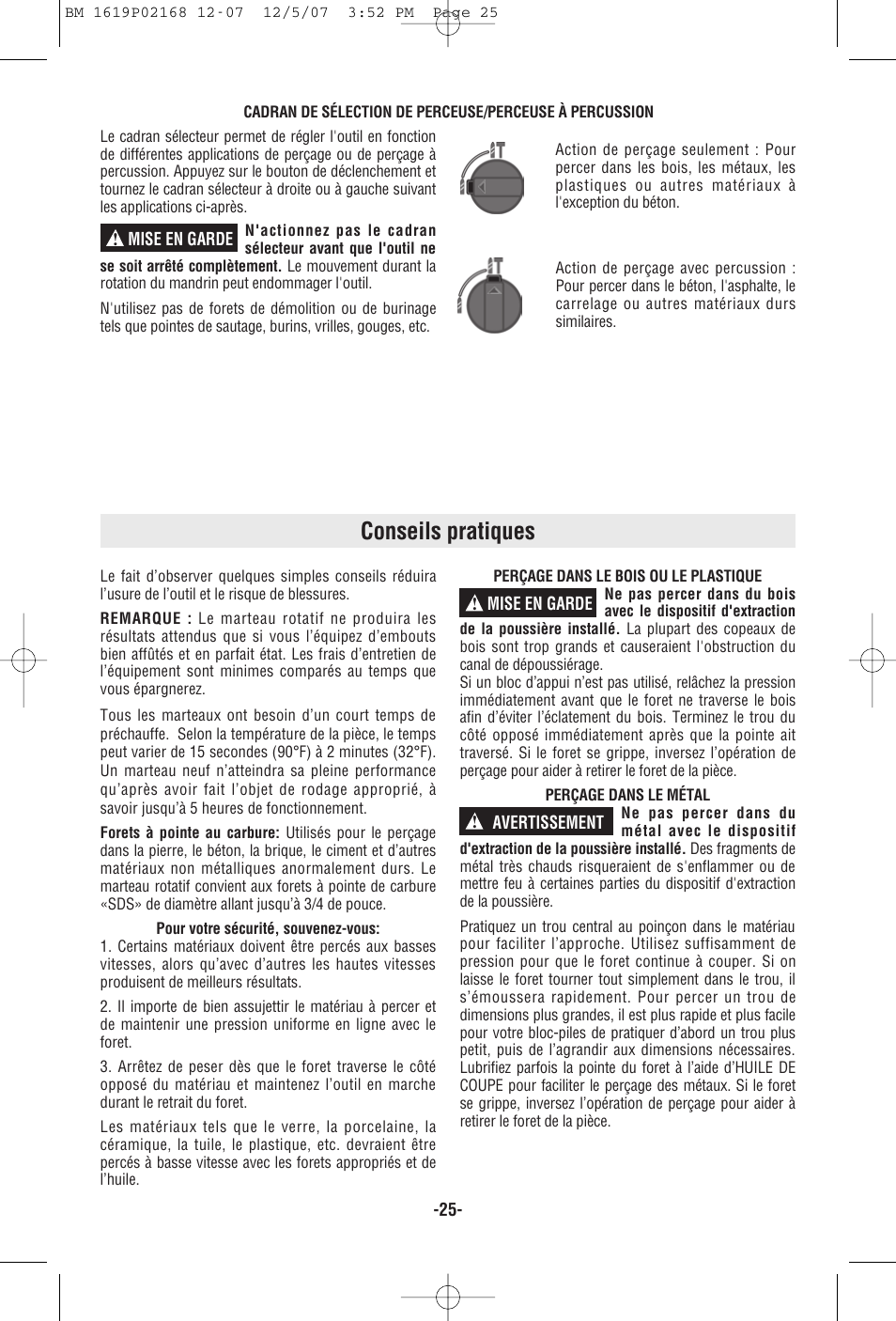 Conseils pratiques | Bosch 11250VSRD User Manual | Page 25 / 44