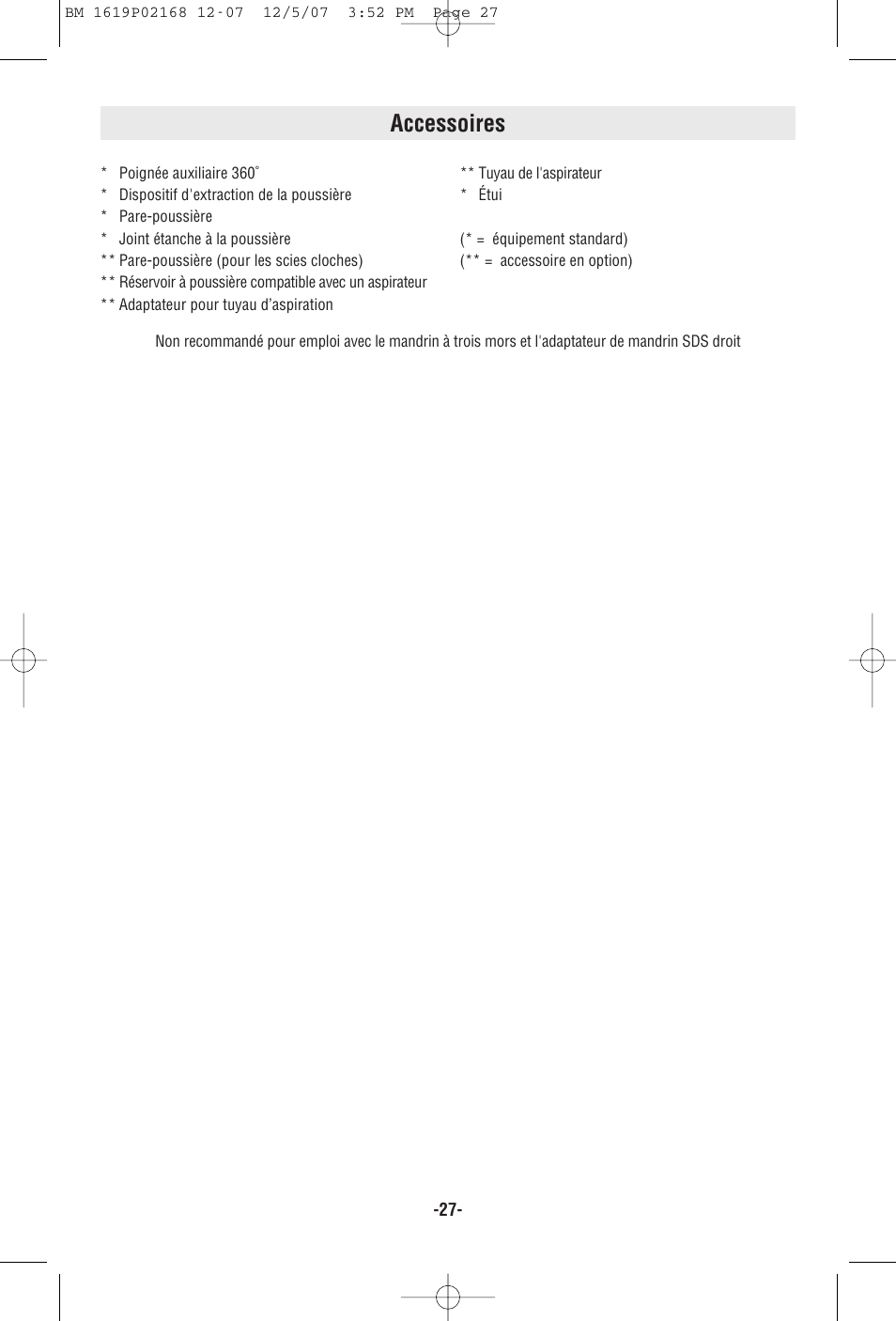 Accessoires | Bosch 11250VSRD User Manual | Page 27 / 44