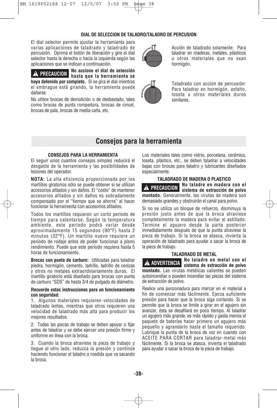 Consejos para la herramienta | Bosch 11250VSRD User Manual | Page 38 / 44