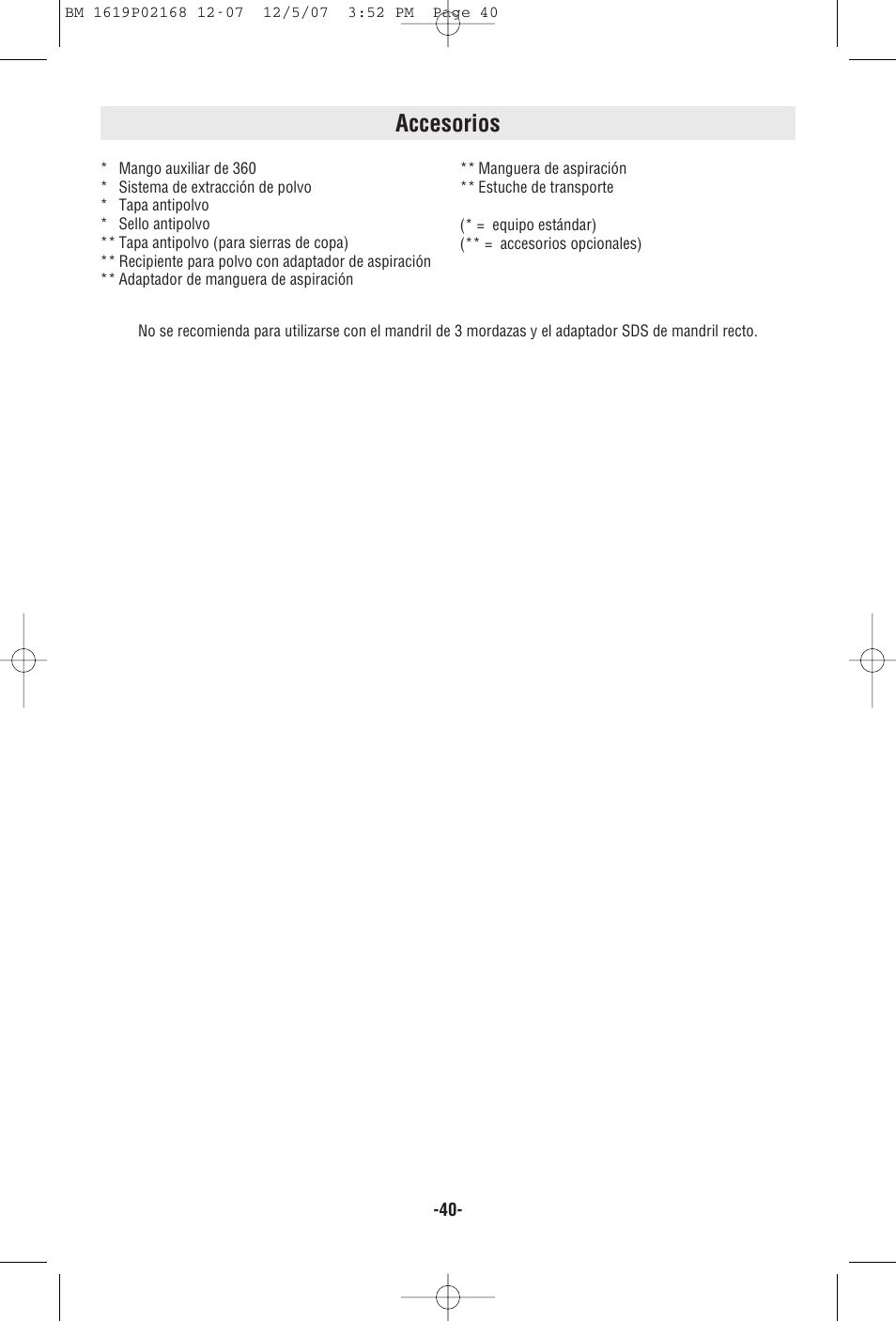 Accesorios | Bosch 11250VSRD User Manual | Page 40 / 44