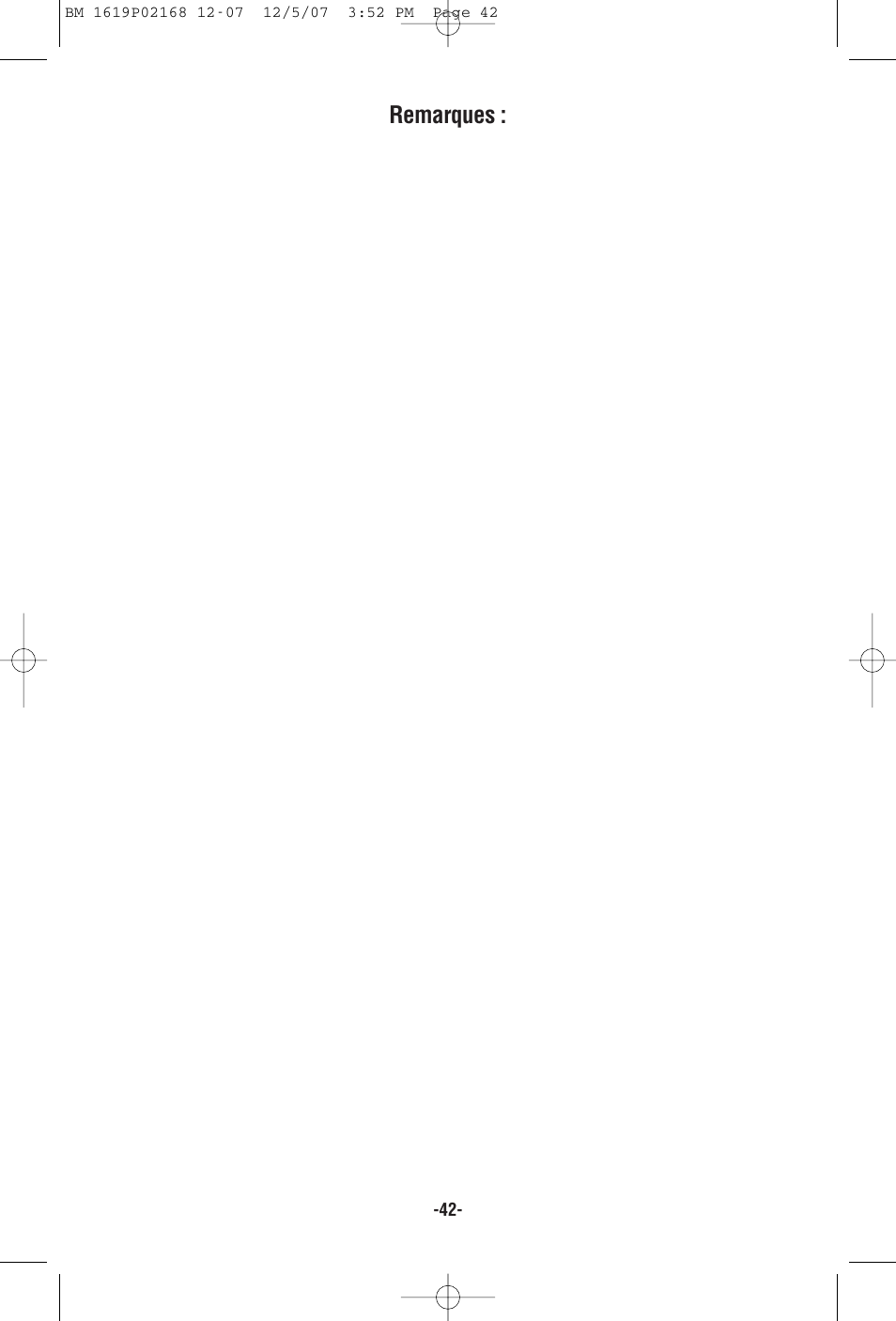 Remarques | Bosch 11250VSRD User Manual | Page 42 / 44