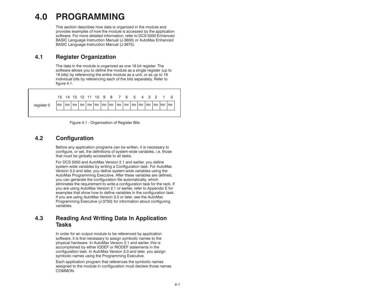 0 programming, 1 register organization, 2 configuration | 3 reading and writing data in application tasks, 1 registerorganization | Rockwell Automation 57C402 25-115V AC/DC Low Power Output Module User Manual | Page 15 / 34