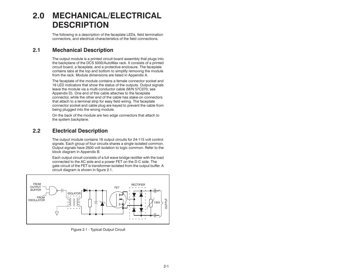 0 mechanical/electrical description, 1 mechanical description, 2 electrical description | Rockwell Automation 57C402 25-115V AC/DC Low Power Output Module User Manual | Page 9 / 34