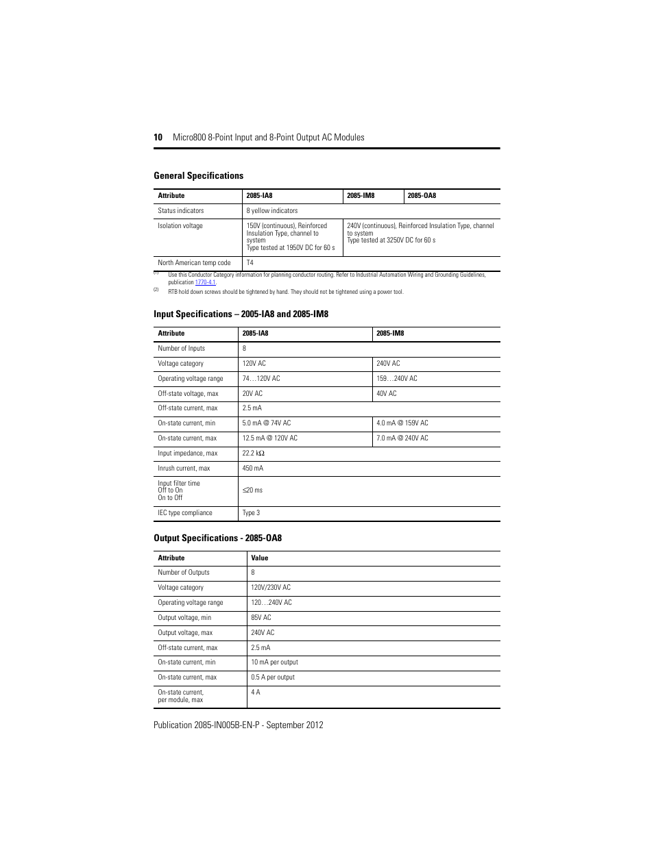 General specifications | Rockwell Automation 2085-IA8_IM8_OA8 Micro800 8-Point Input and 8-Point Output AC Modules User Manual | Page 10 / 12