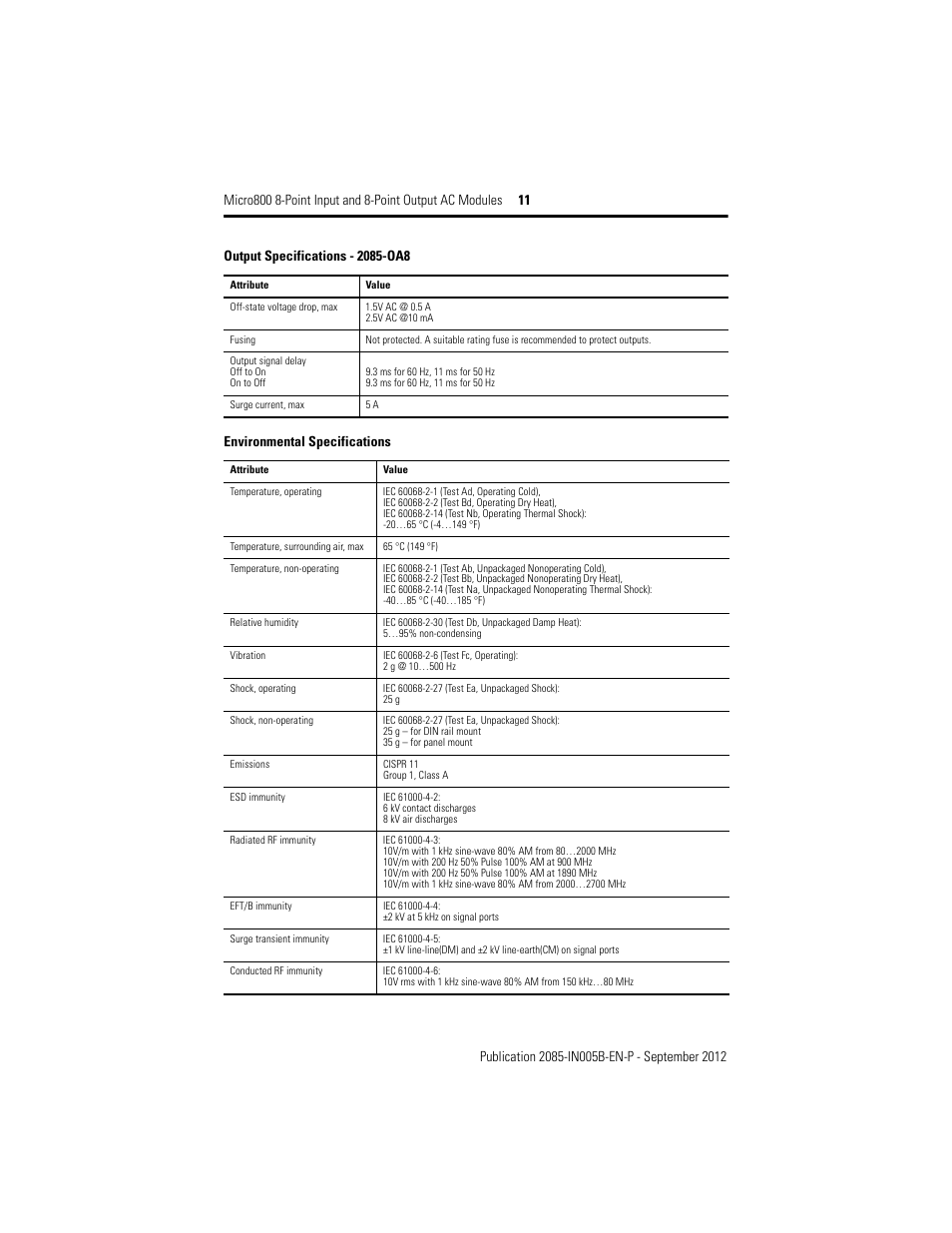 Environmental specifications | Rockwell Automation 2085-IA8_IM8_OA8 Micro800 8-Point Input and 8-Point Output AC Modules User Manual | Page 11 / 12