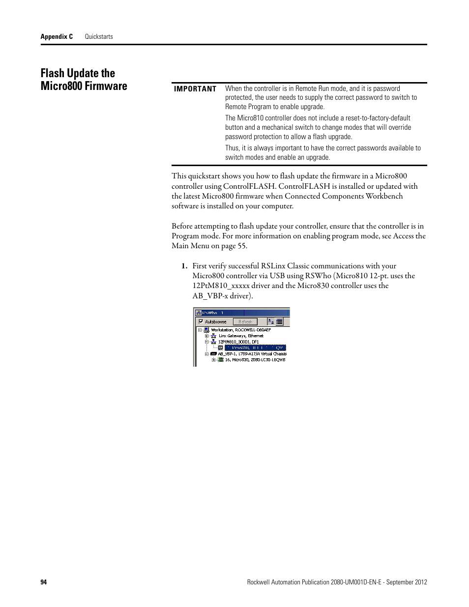 Flash update the micro800 firmware | Rockwell Automation 2080-LC10-12DWD Micro810 Programmable Controllers User Manual User Manual | Page 102 / 120