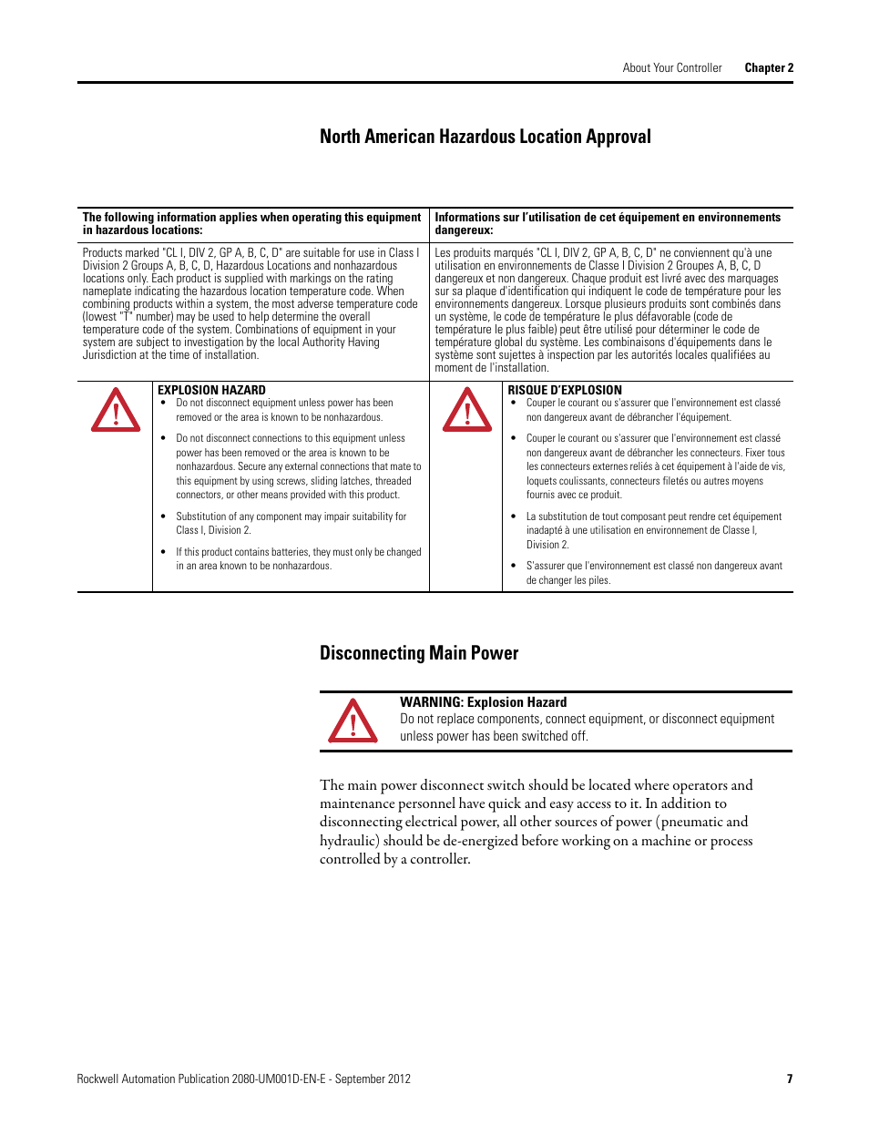 North american hazardous location approval, Disconnecting main power | Rockwell Automation 2080-LC10-12DWD Micro810 Programmable Controllers User Manual User Manual | Page 15 / 120
