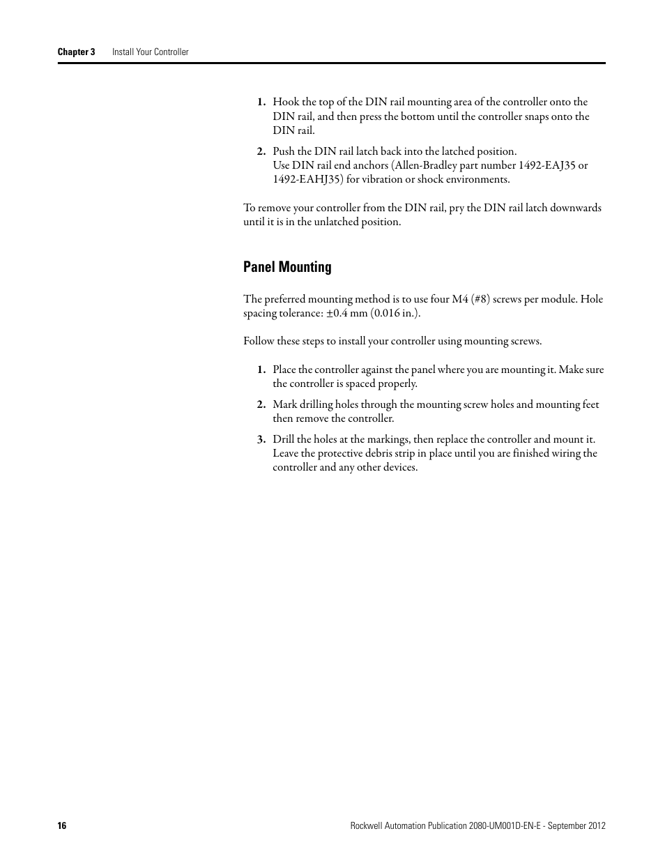 Panel mounting | Rockwell Automation 2080-LC10-12DWD Micro810 Programmable Controllers User Manual User Manual | Page 24 / 120