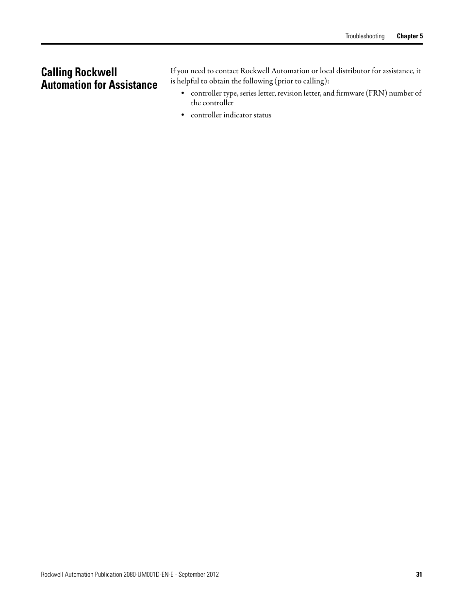 Calling rockwell automation for assistance | Rockwell Automation 2080-LC10-12DWD Micro810 Programmable Controllers User Manual User Manual | Page 39 / 120